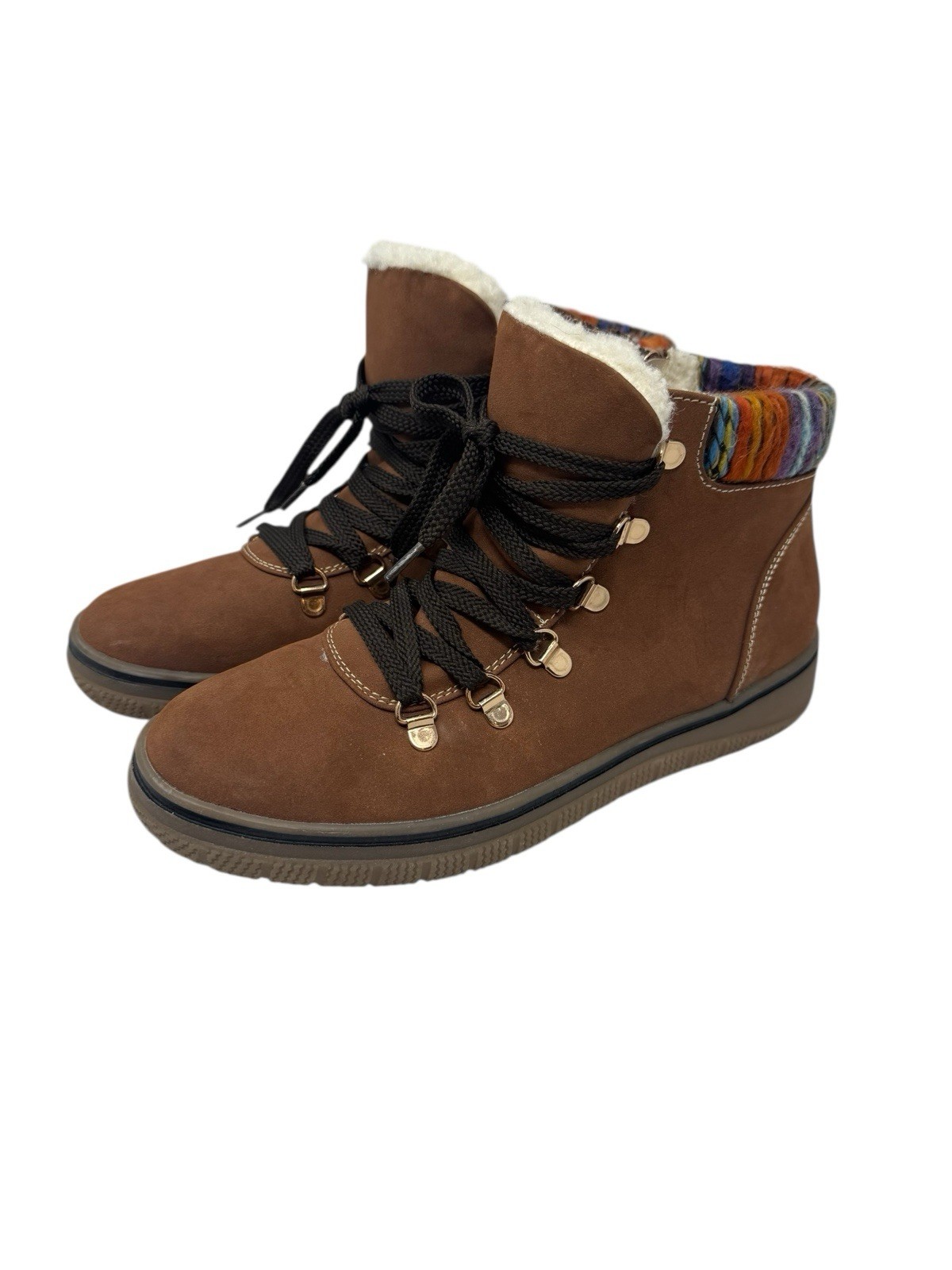 Bjorndal Brown Suede Y2k Fur Lined Lace Up Hiking Cottagecore Grunge Sz8