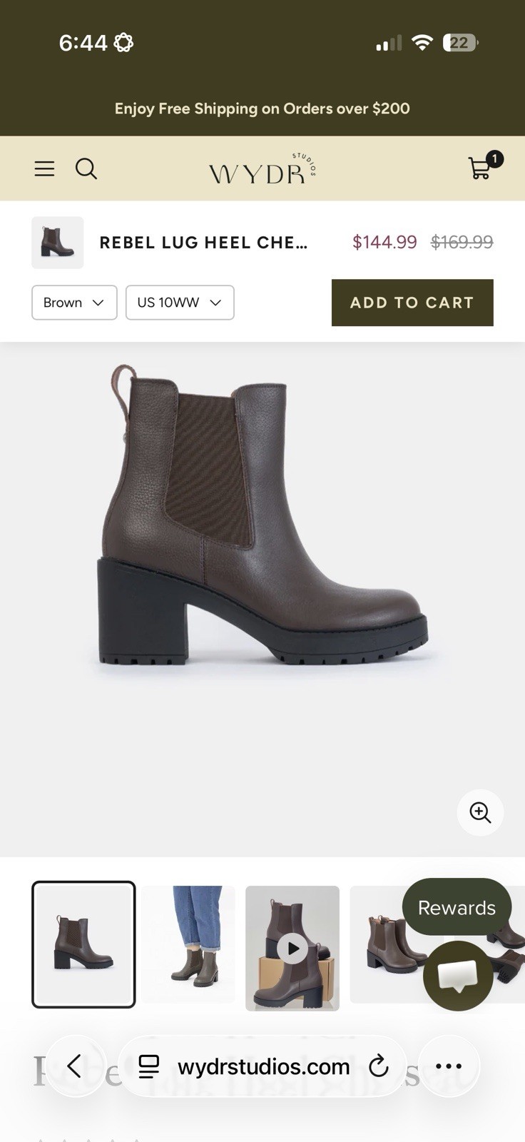 WYDR Studios Rebel Lug Heel Chelsea Boots Brown Size 8ww