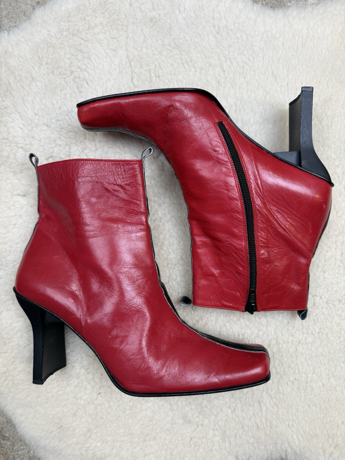 Vintage Y2K Coup D’etat Red Leather Ankle Boots Square Toe Spice Girls Womens 9B
