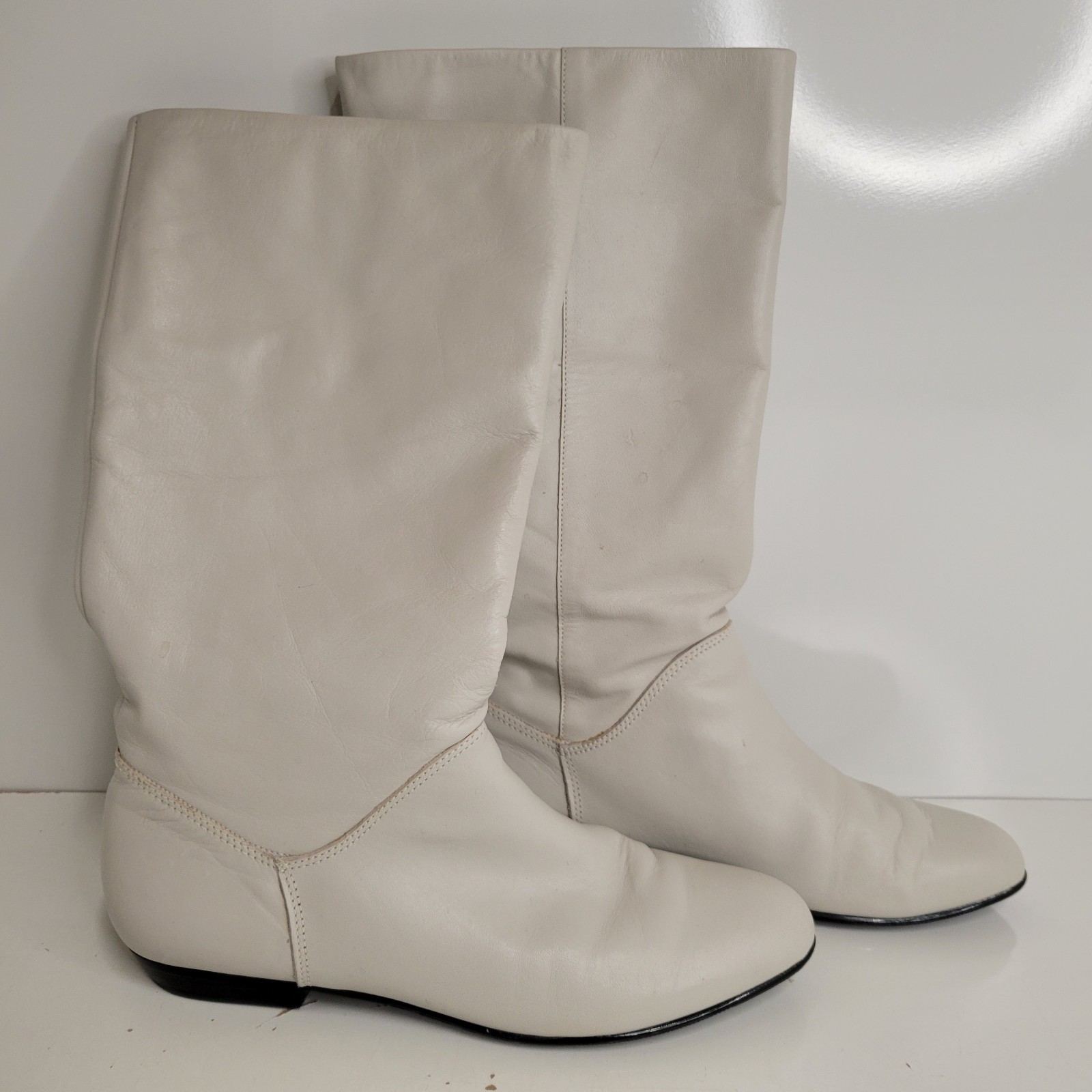 Vtg Cobbie Leather Slouch Boots Ivory Cream Women’s 7N Brazil