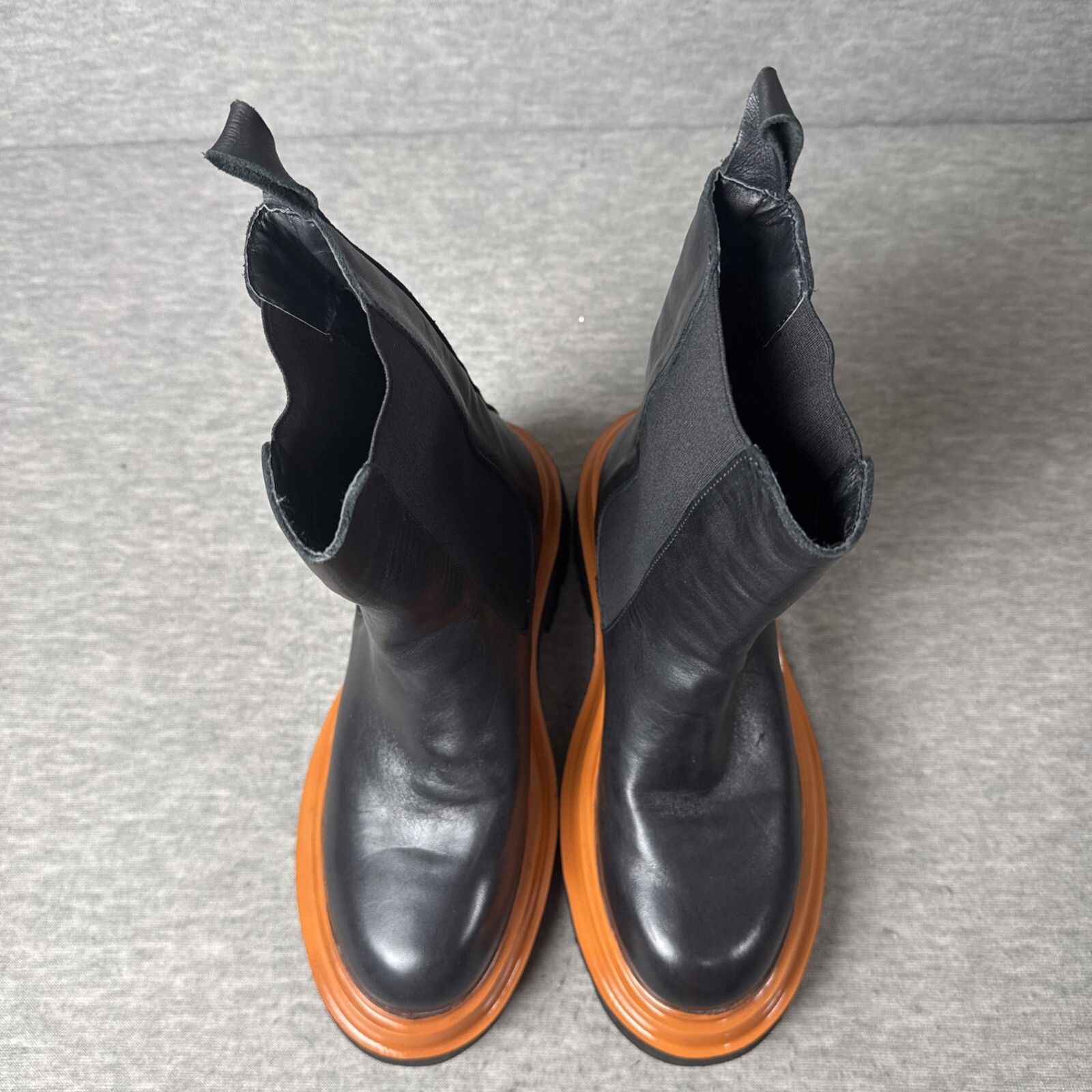 STEVE MADDEN Buxton Black Leather /Orange Lug Sole Boot Size 36 US Sz 6