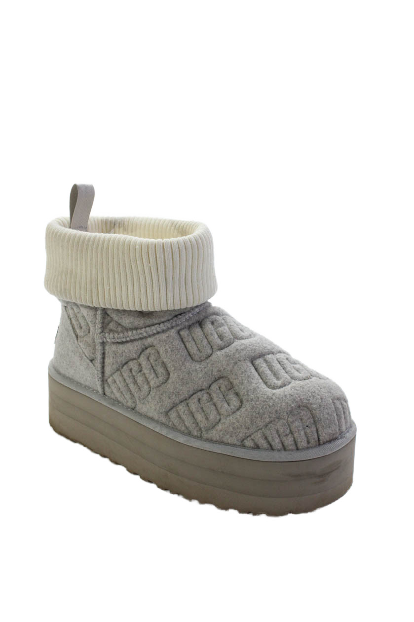 UGG Australia Womens Classic Mini Platform Felted Logo boots Gray Size 9