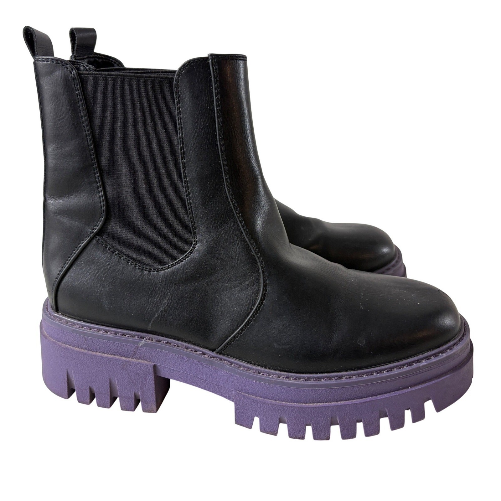 Limelight Chelsea Boots Womens 8 Black Purple Vegan Goth Grunge Y2K Chunky Heel