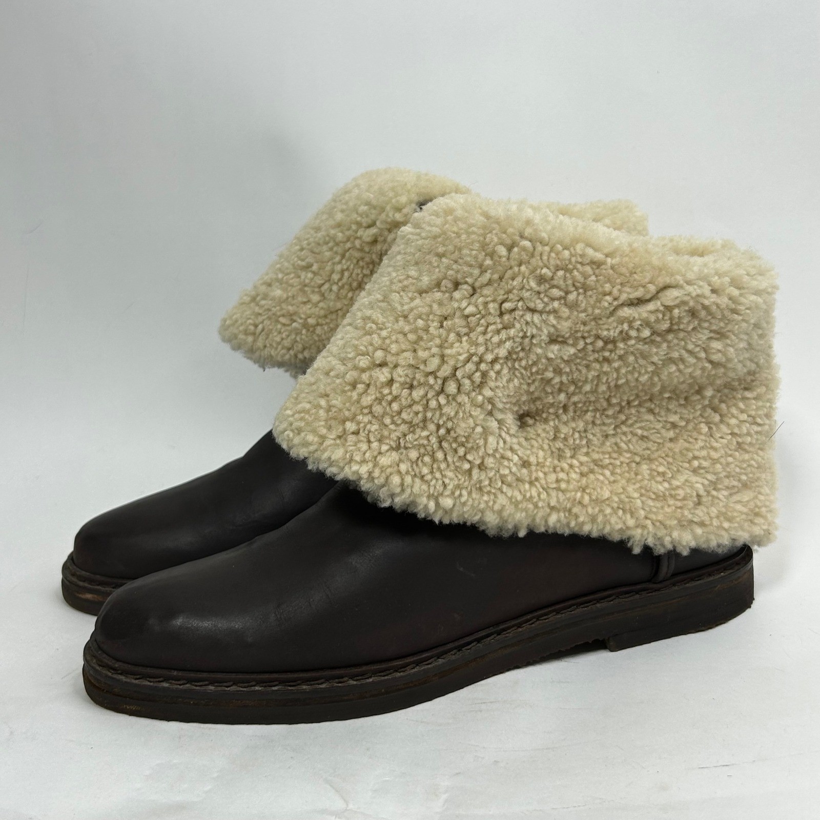 Vintage Charles Jourdan Boots Leather Shearling Fold Over Alpine Womens 10 Brown