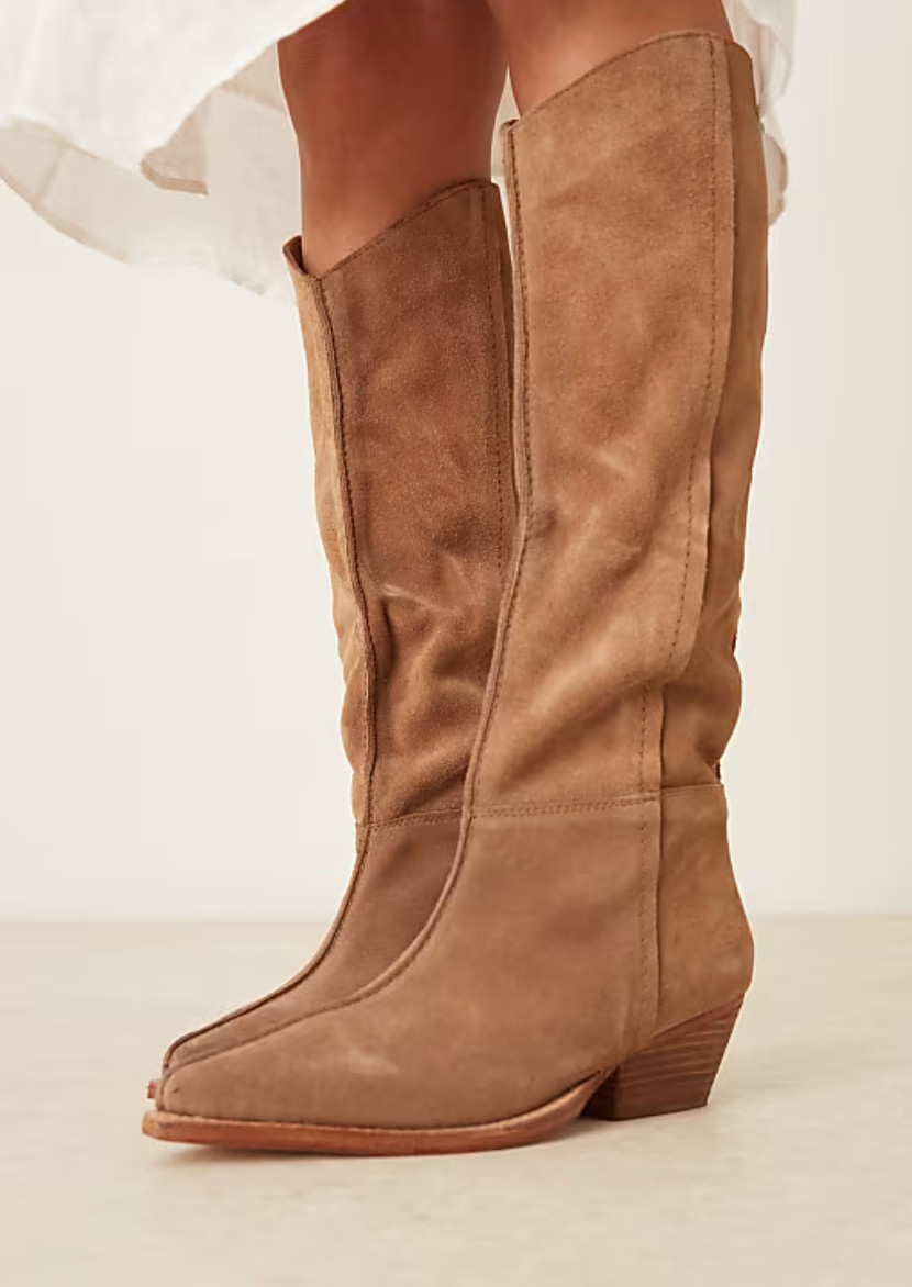 NEW FREE PEOPLE TAN SWAY LOW SLOUCH SUEDE LEATHER BOOTS SZ 36 US 5.5 6