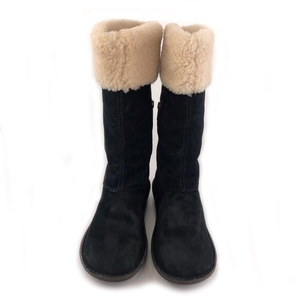 UGG Karyn Sheepskin Cuff Tall Winter Boots Womens Size 7 EUR 38 Black Leather