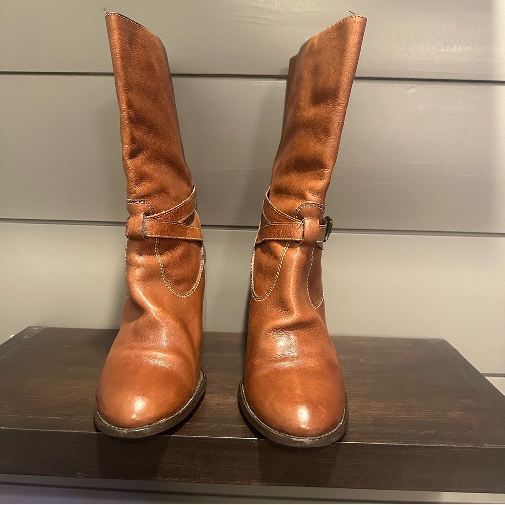 J. Crew Tan Leather Heeled Boots Size 9