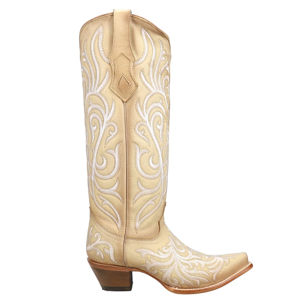 Corral Boots Embroidered Tall Snip Toe Cowboy Womens Beige Casual Boots Z5309