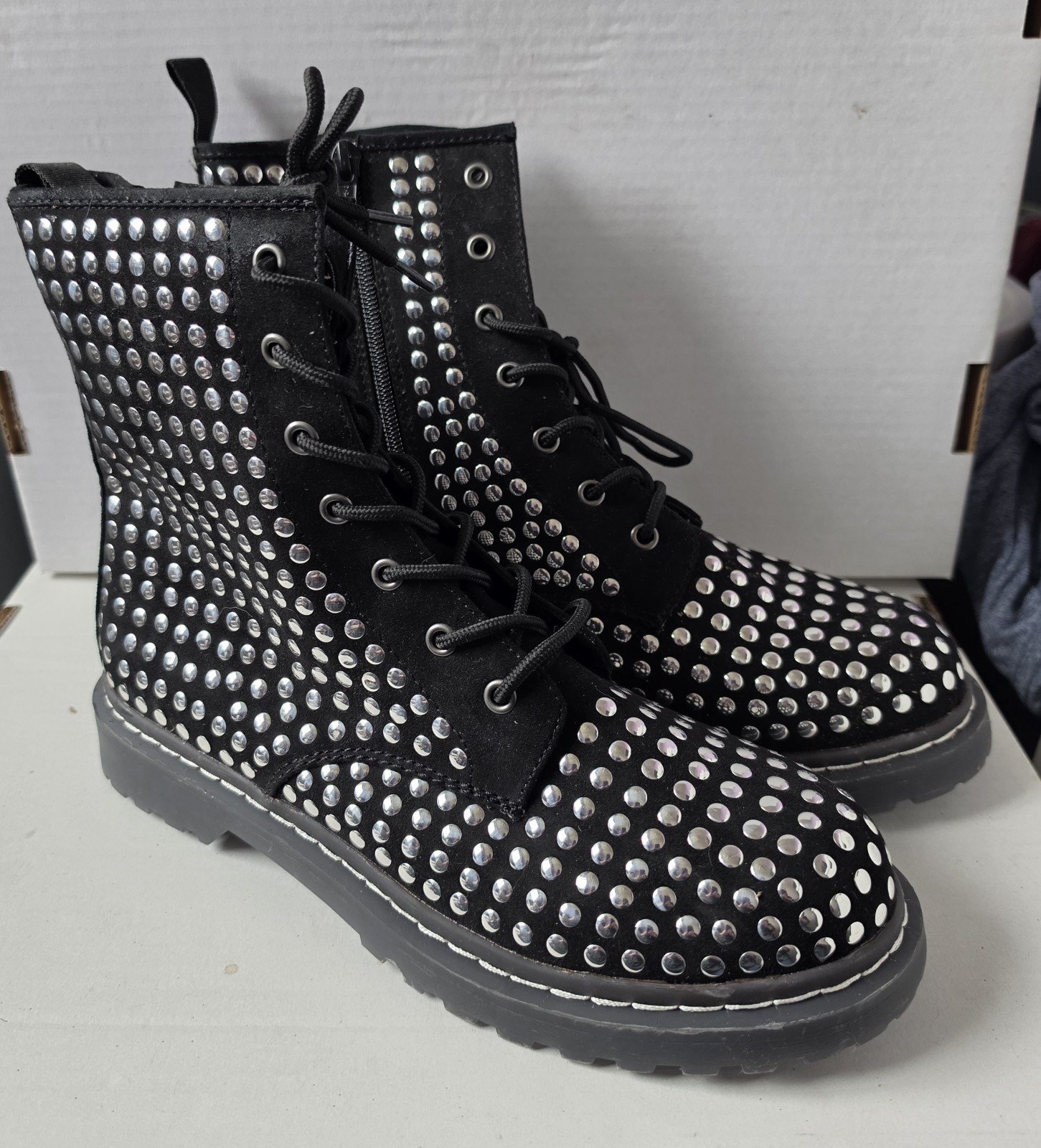 Wild Pair Studded Black Combat Boots Ryderr2 Women Size 10M