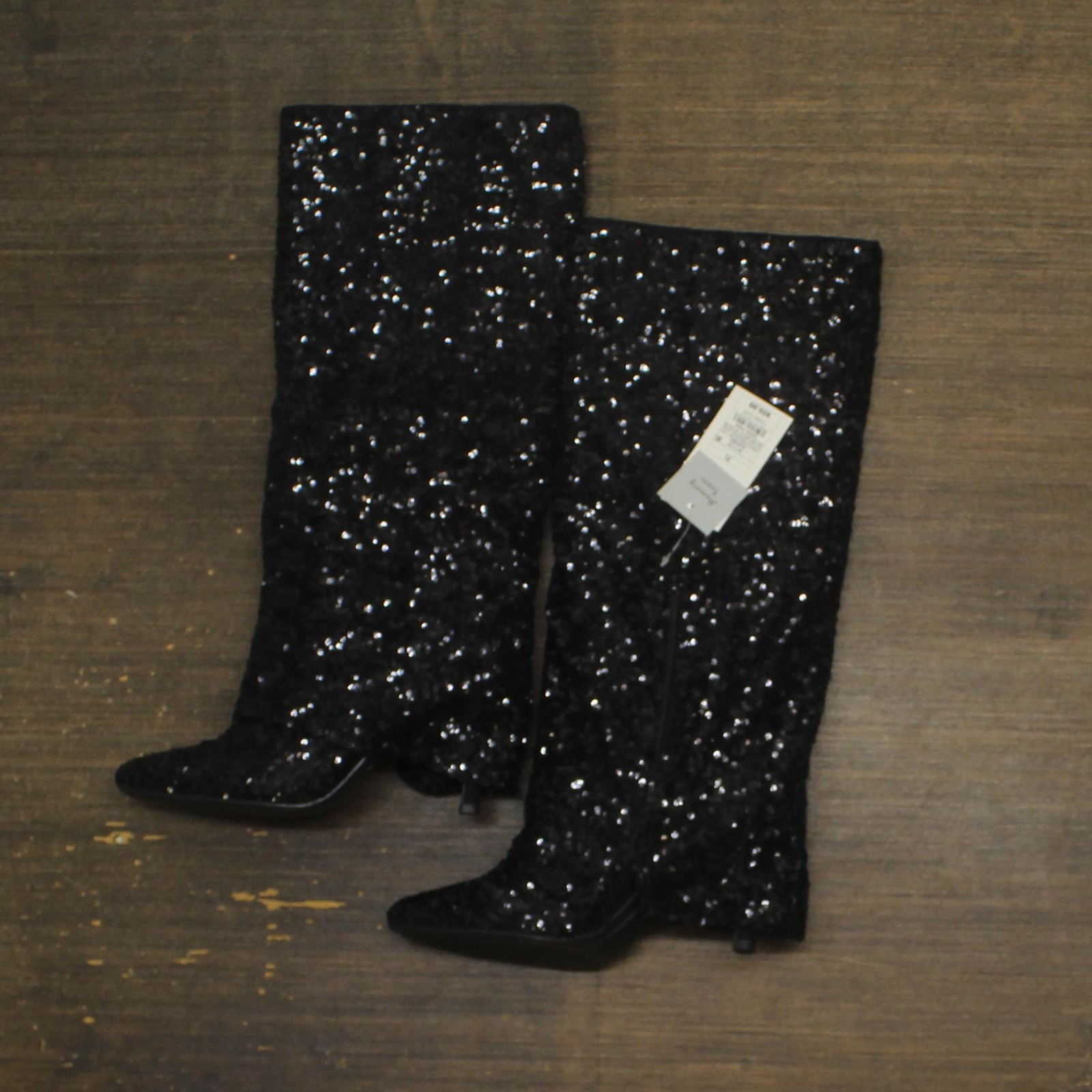 a New Day Womens Abba Sequin Foldover Tall Boots 91636693 Black 7.5M