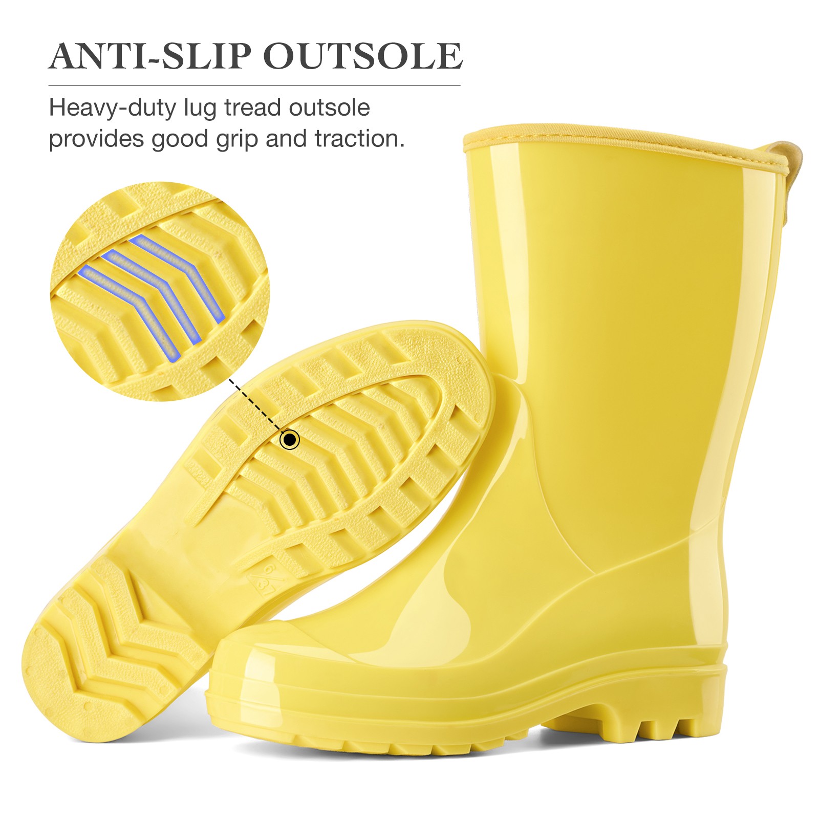 HISEA Women Waterproof Rain Boots Glossy Mid-Calf Wellies Non-Slip Garden Shoes