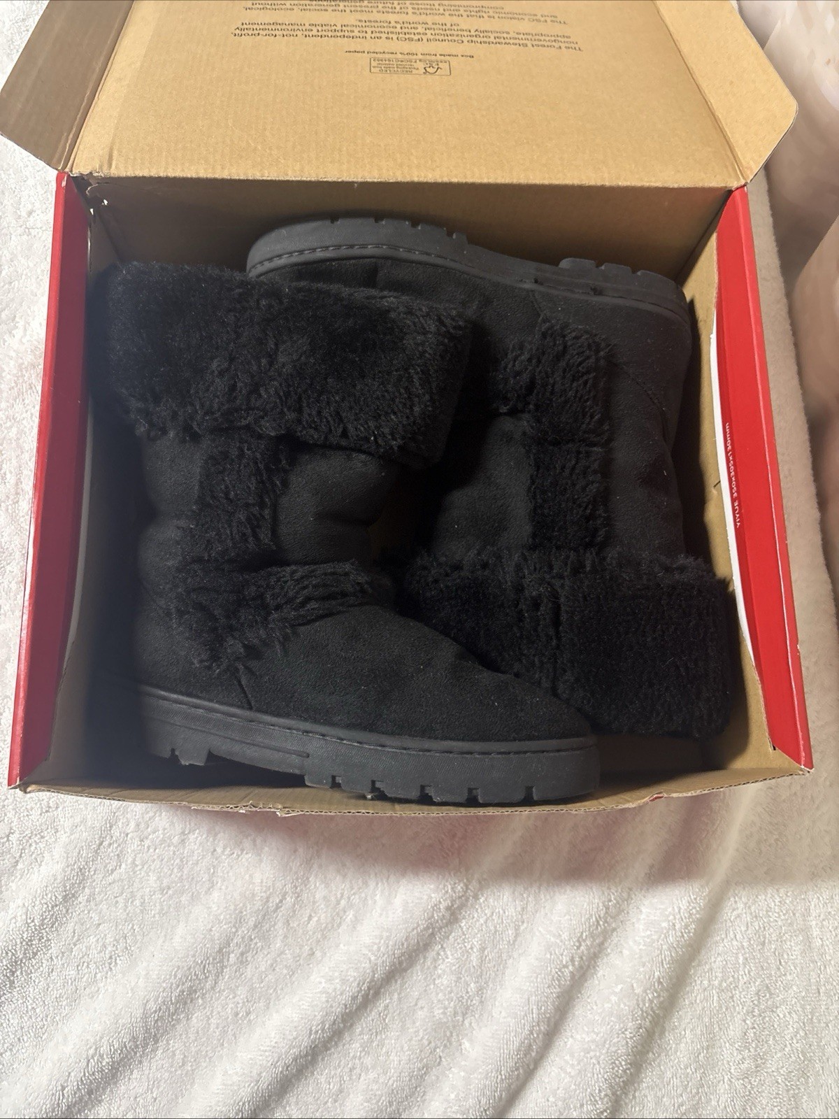 Sz 8!! STYLE & CO BLACK WITTY WOMEN BOOTS Faux Fur Trim