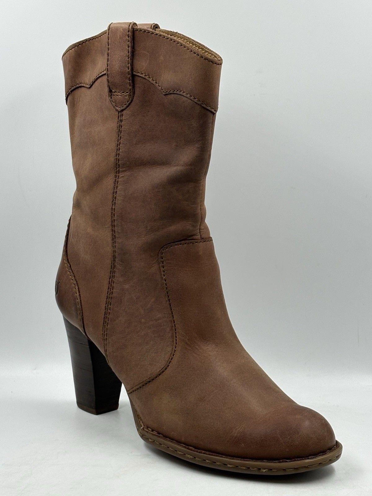 BORN Genevieve W11752 Camel Brown Calf-high Western Heel Boot Womens Size 8/39 M
