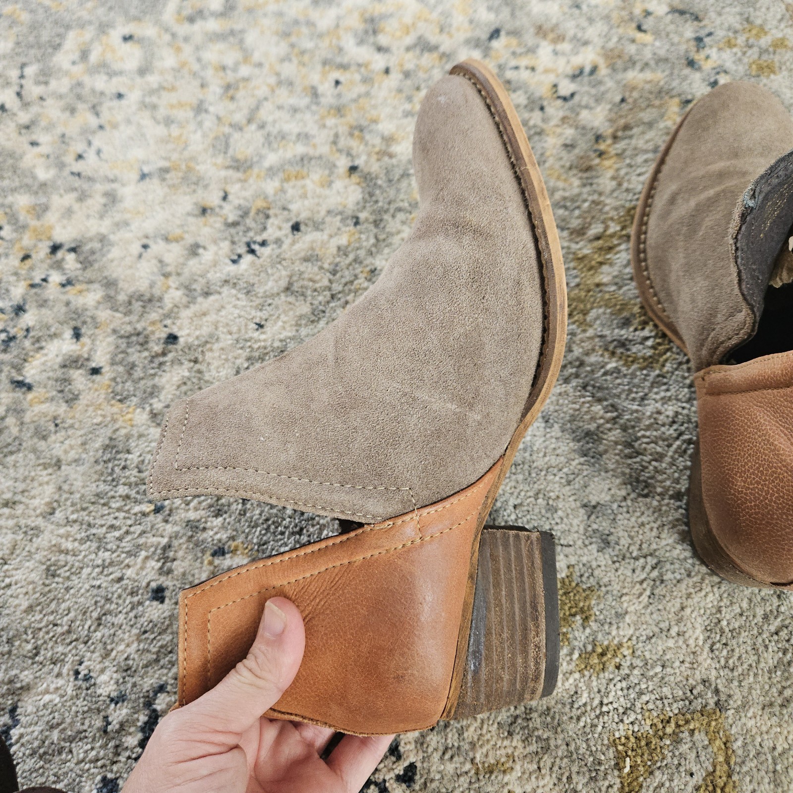 Diba True Women’s Leather Suede Ankle Booties Size 8.5 Colorblock Block Heel