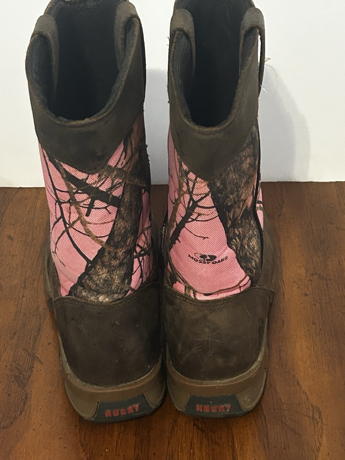 WOMENS 7.5 M Rocky Leather 10″ Hunting Boots Pink Uppers Woodland Camo Mossy 379