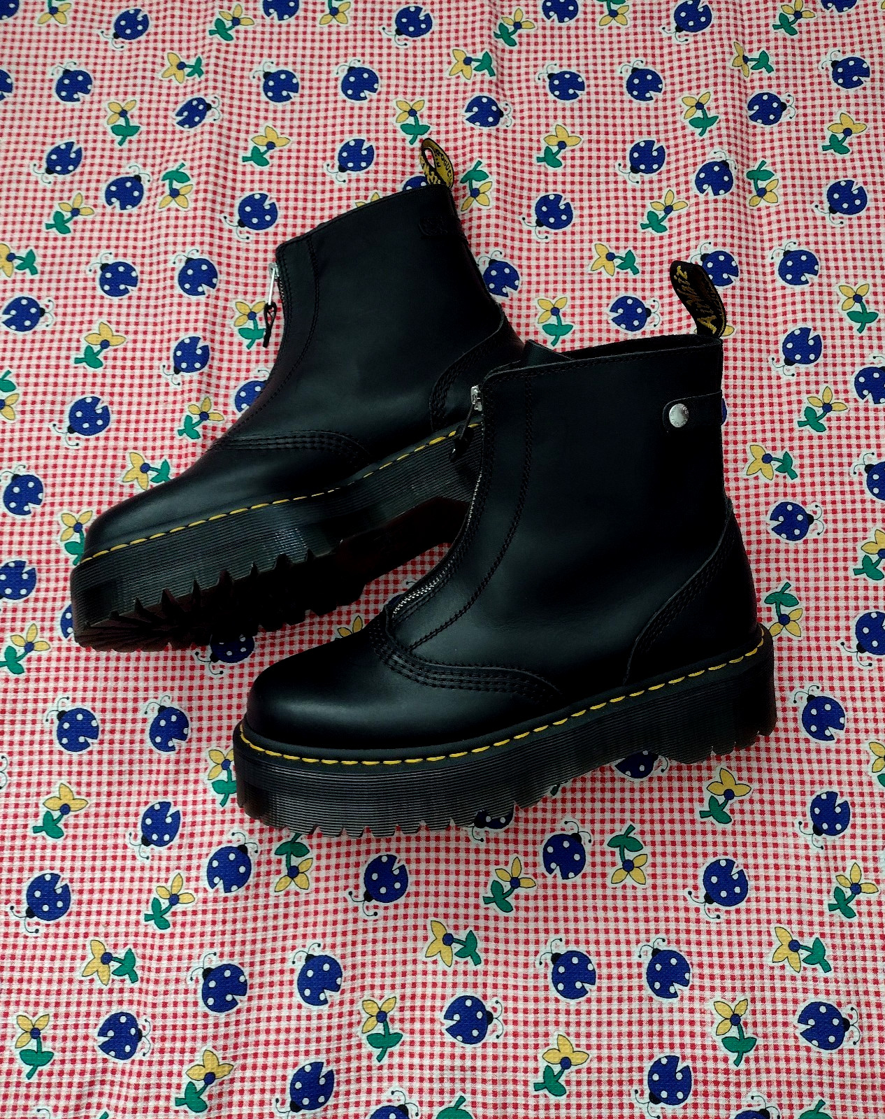 Dr. Martens Zippered Front JETTA Leather Platform Boots NEW US M 9 US W 10 Black
