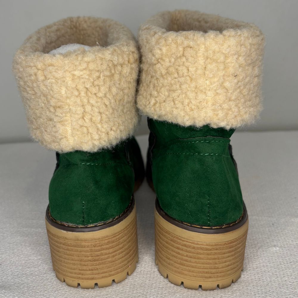 Green Ankle Boots Christmas Holiday Fuzzy Sherpa Heel Sz 9.5 Women’s Winter Boot