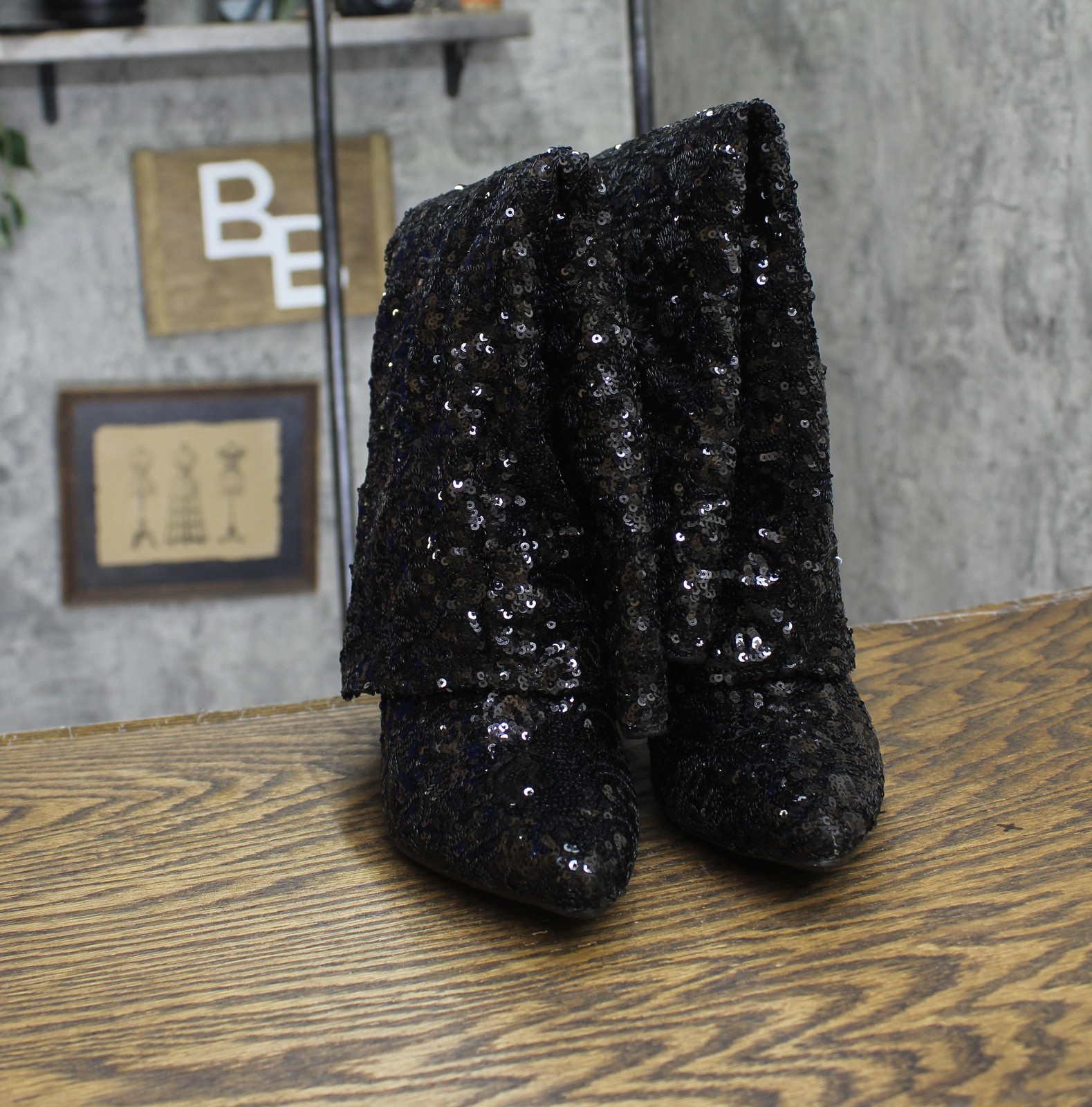 a New Day Womens Abba Sequin Foldover Tall Boots 91636693 Black 6M