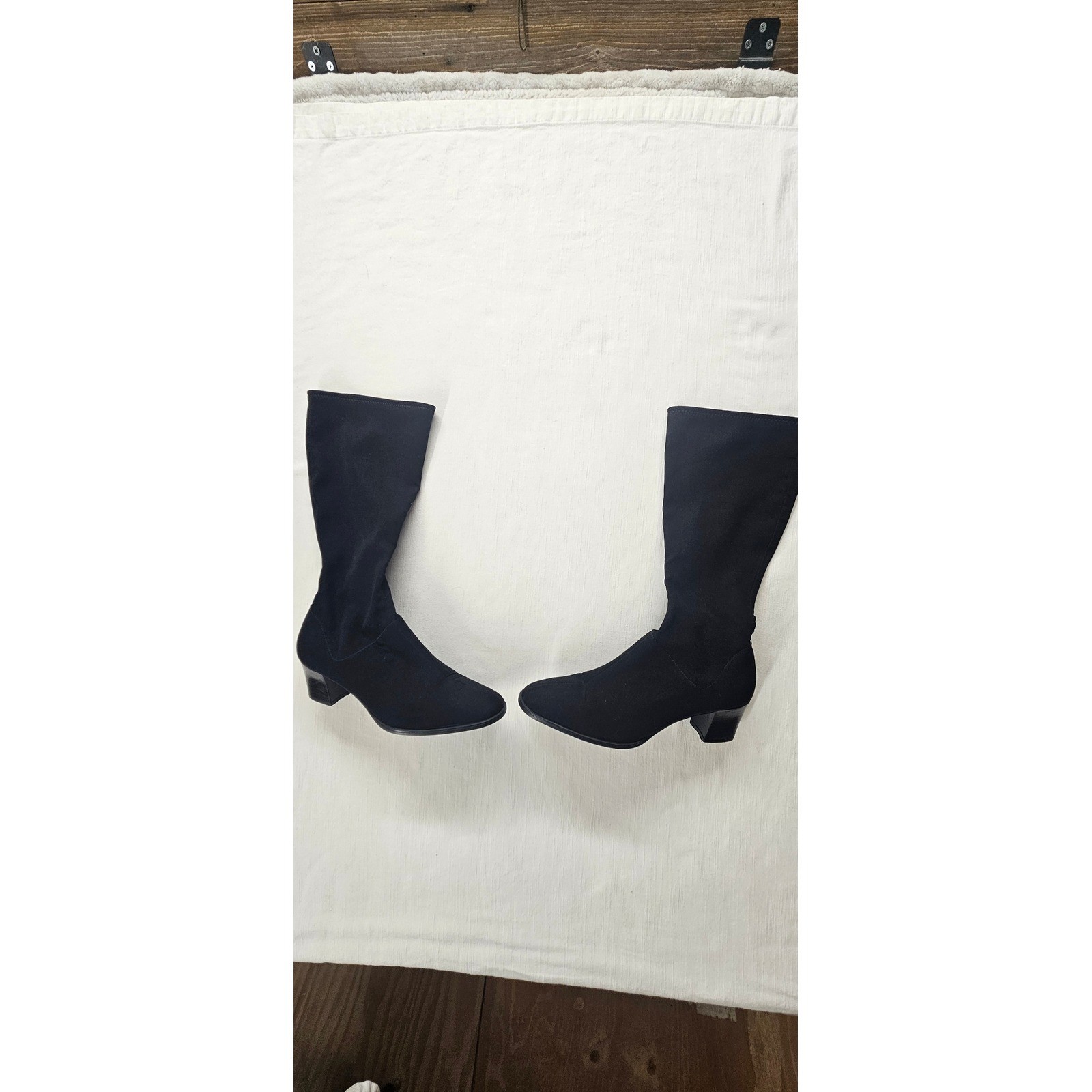Liz Claiborne LizFlex Black Sock Boots Tall Block Heel Almond Toe Womens 8