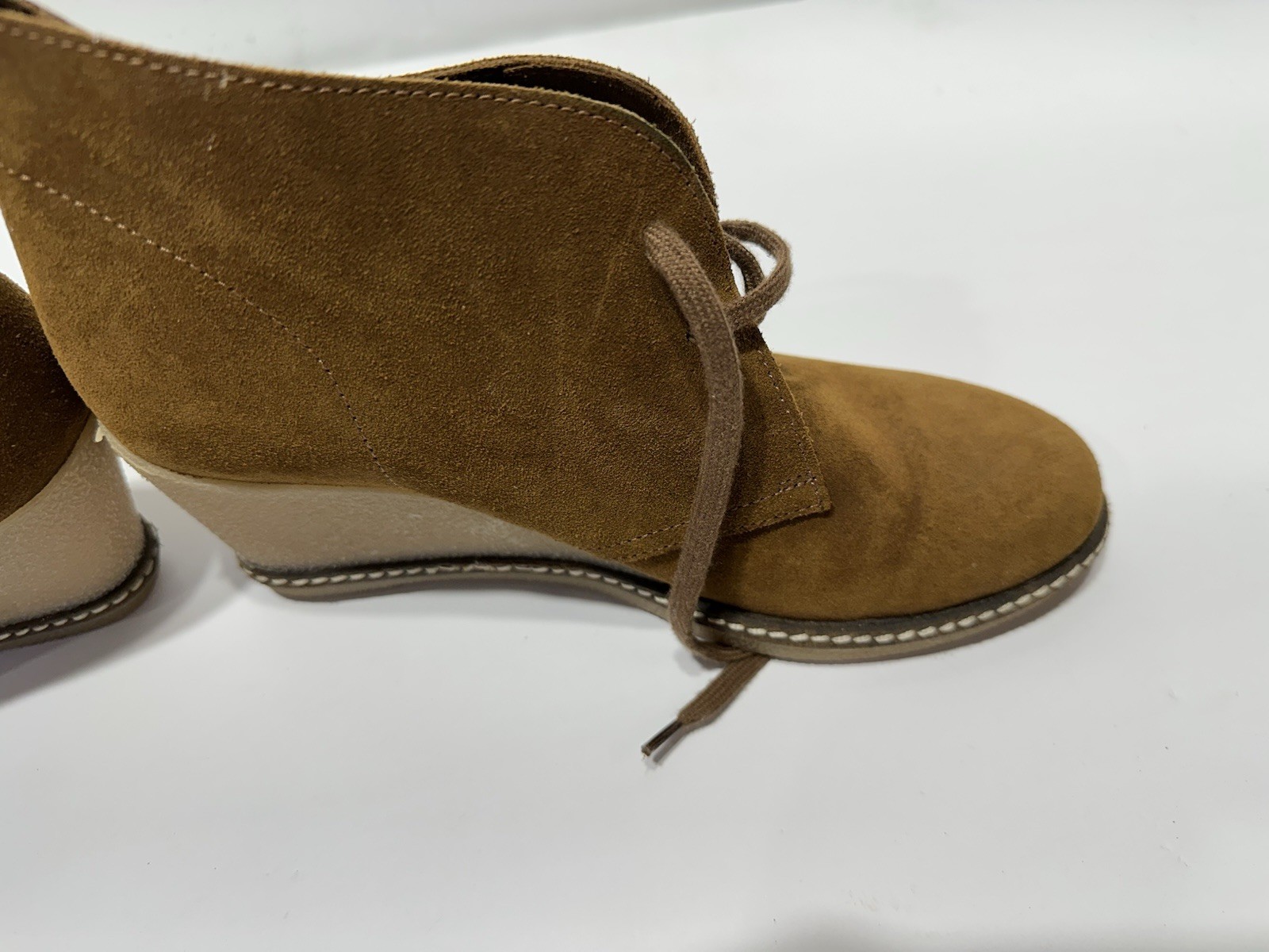 J.CREW Brown Suede Leather Wedge Ankle Boots Lace Up Women’s Comfort Size 9