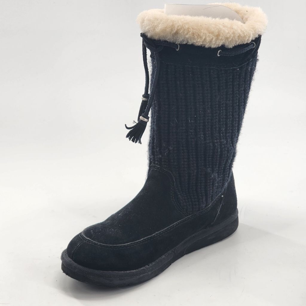 UGG Suburb Crochet Knit Black Suede Winter Boots with Shearling Trim Size 6