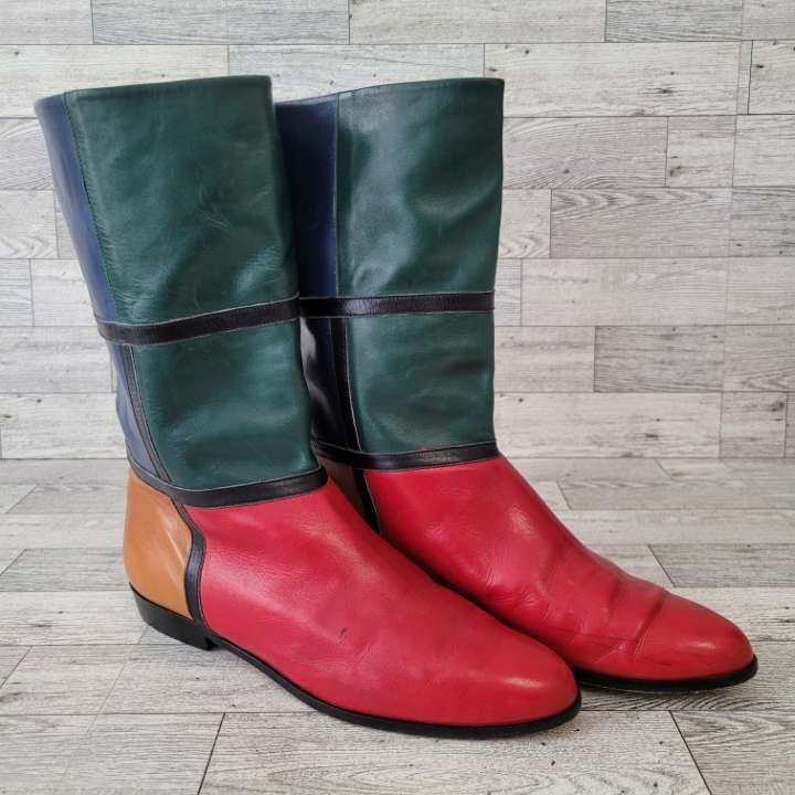 Vintage Van Eli Western Multicolored Patchwork Leather Rodeo Cowboy Boots Sz 7.5