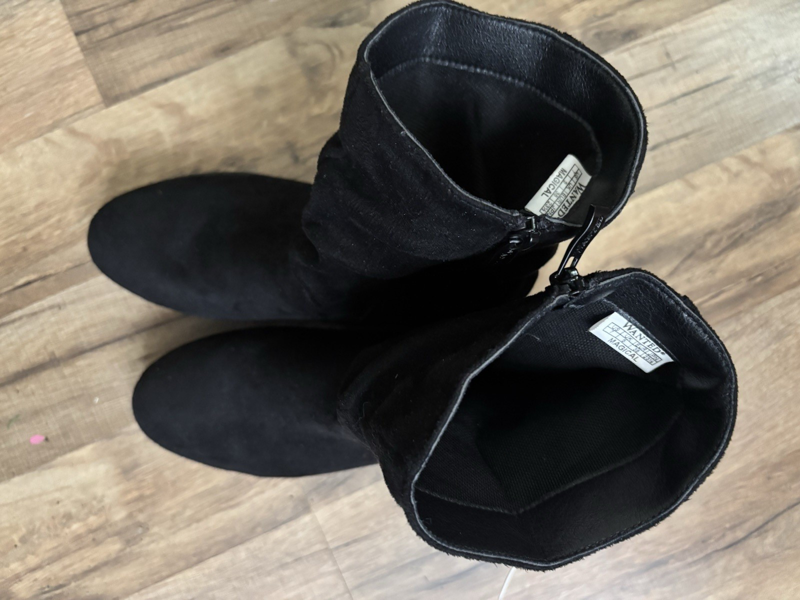 Wanted Black Faux Suede Mid-Calf Bootie Round Toe Zip Womens Size 7