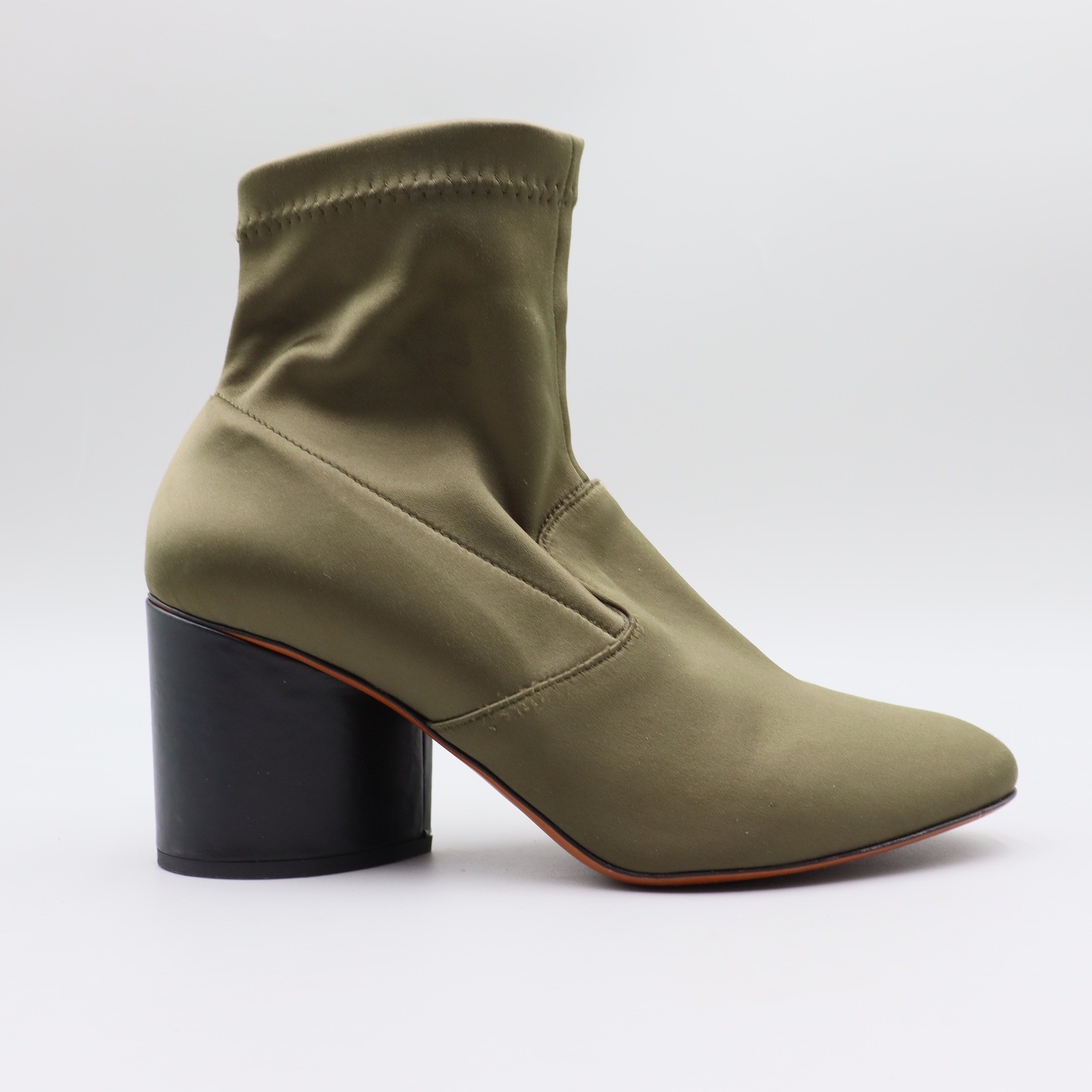 Robert Clergerie Kosst Green Satin Stretch Chunky Heel Ankle Boots Size 9.5B US