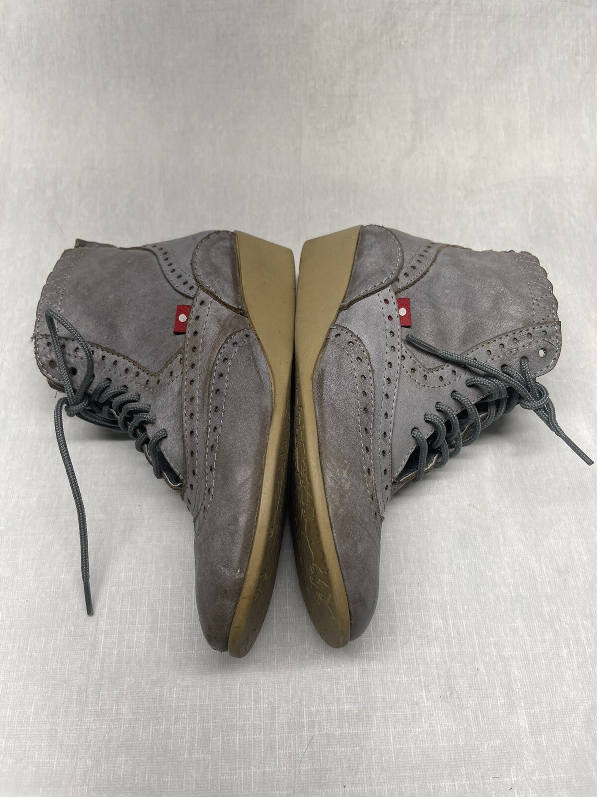 Oliberte Women’s Gray Leather Booties Lace Up 1.5” Wedge Heel Size 8