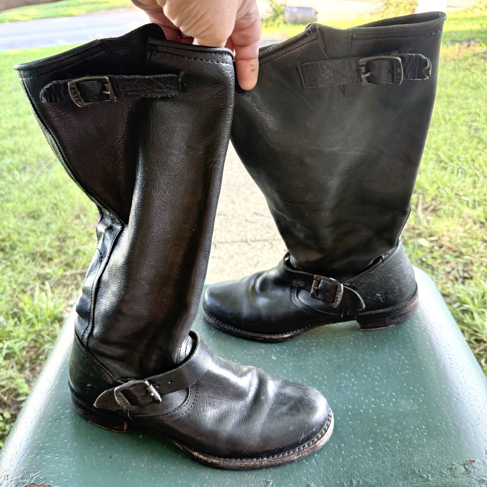 Frye Women’s Veronica Boot Size 10 Black Leather Moto Biker Pull On Slouch Tall