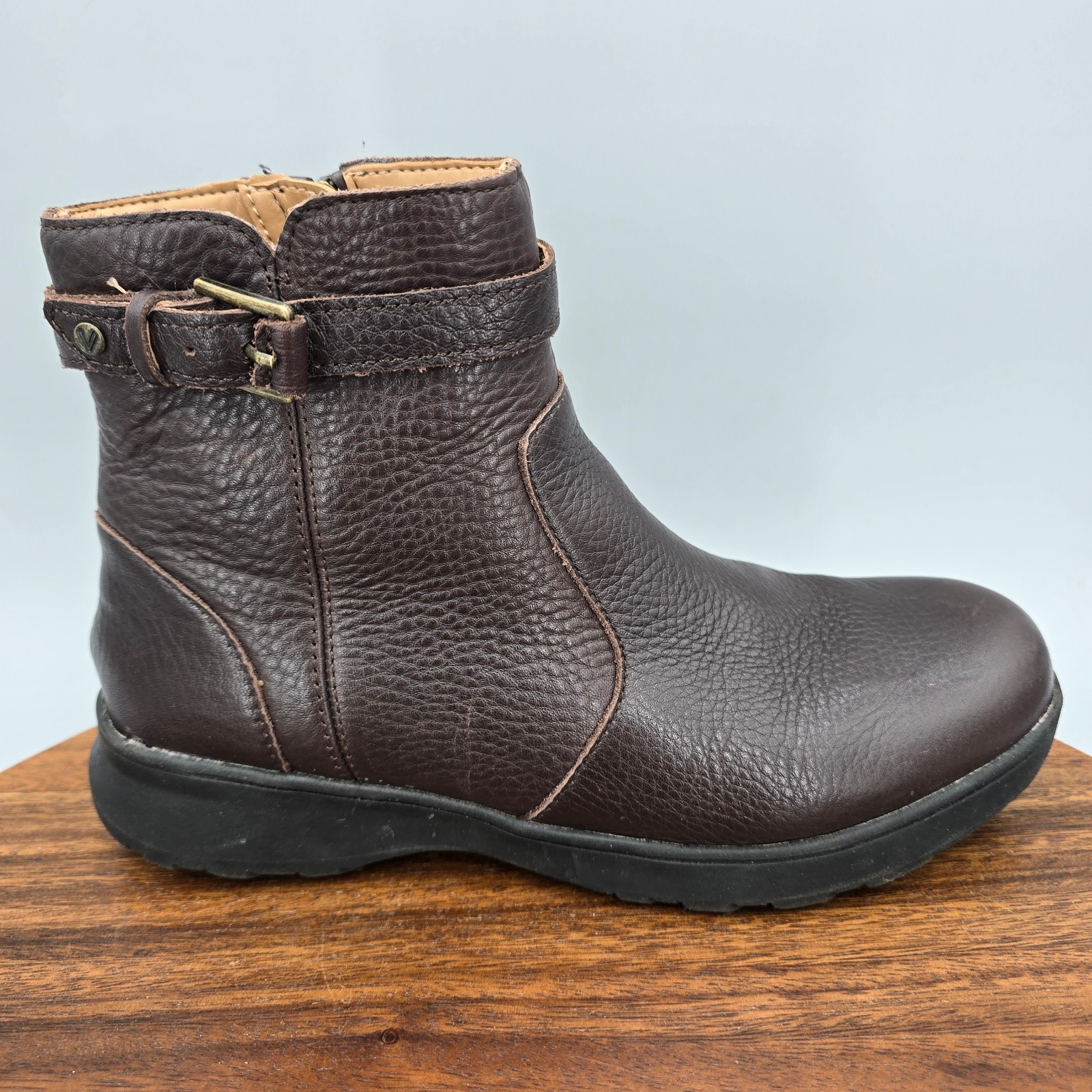 Vionic Redding Boots Womens 6 M Brown Leather Zip Buckle Orthotic Ankle Booties