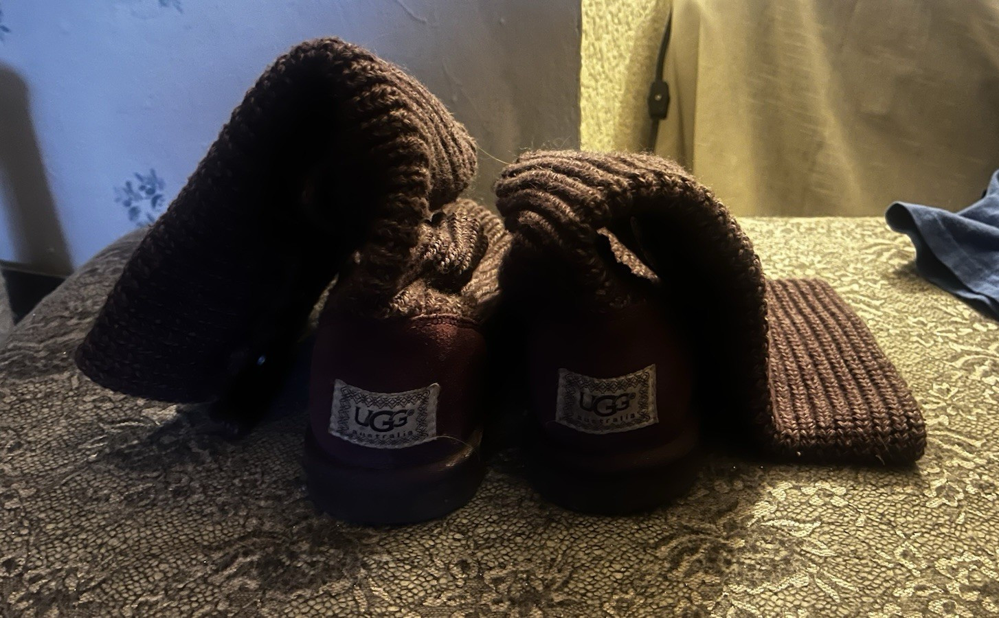UGG Women’s Purple Knit Slip-On Boots US 8 Cotton Blend Logo Accent
