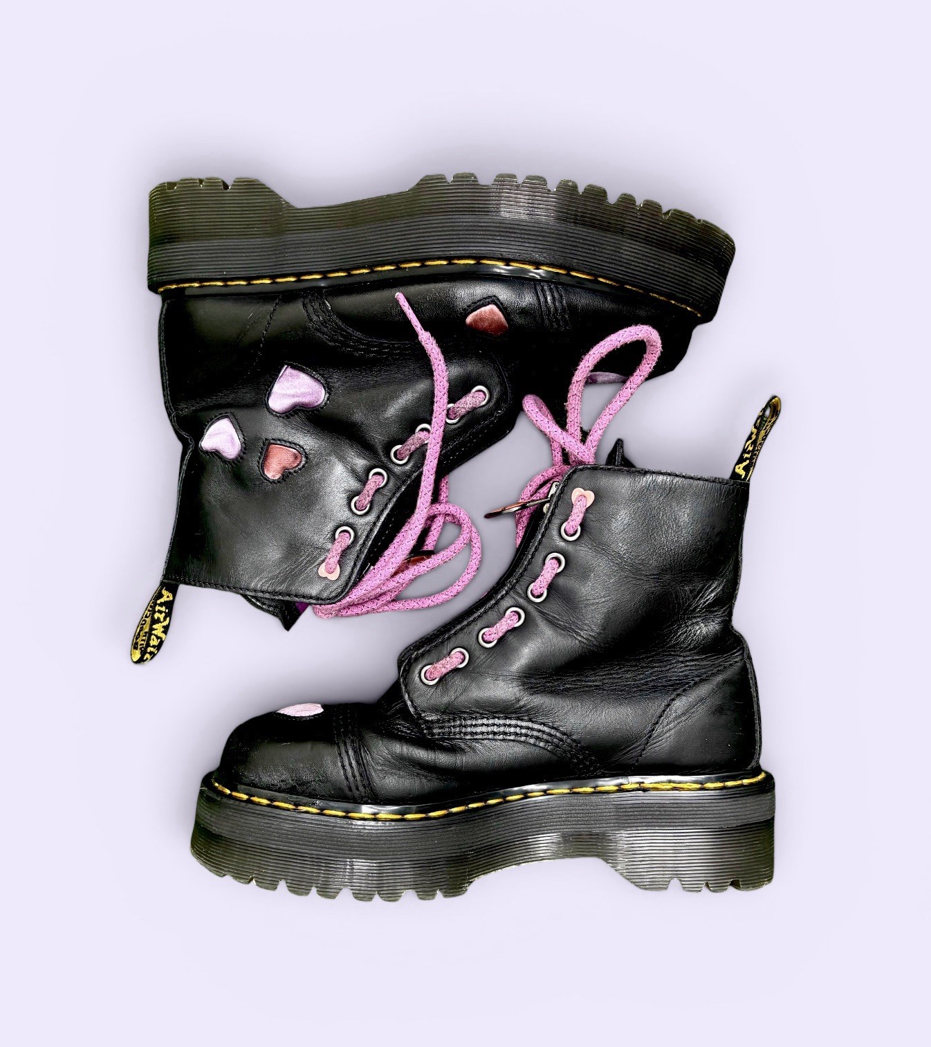 Dr. Martens Jadon Heart Platform Boots Black Leather Zip Lace EU 39 US 8
