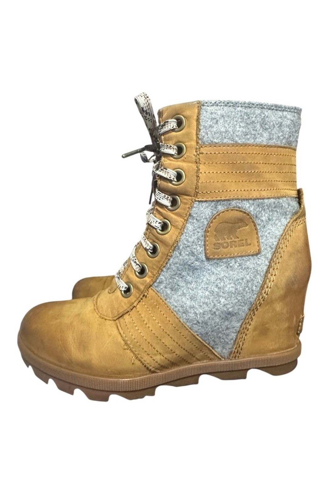 Sorel PDX Lexie Leather Wedge Boot Women Size 10.5 Tobacco Brown Gray Boho Ankle