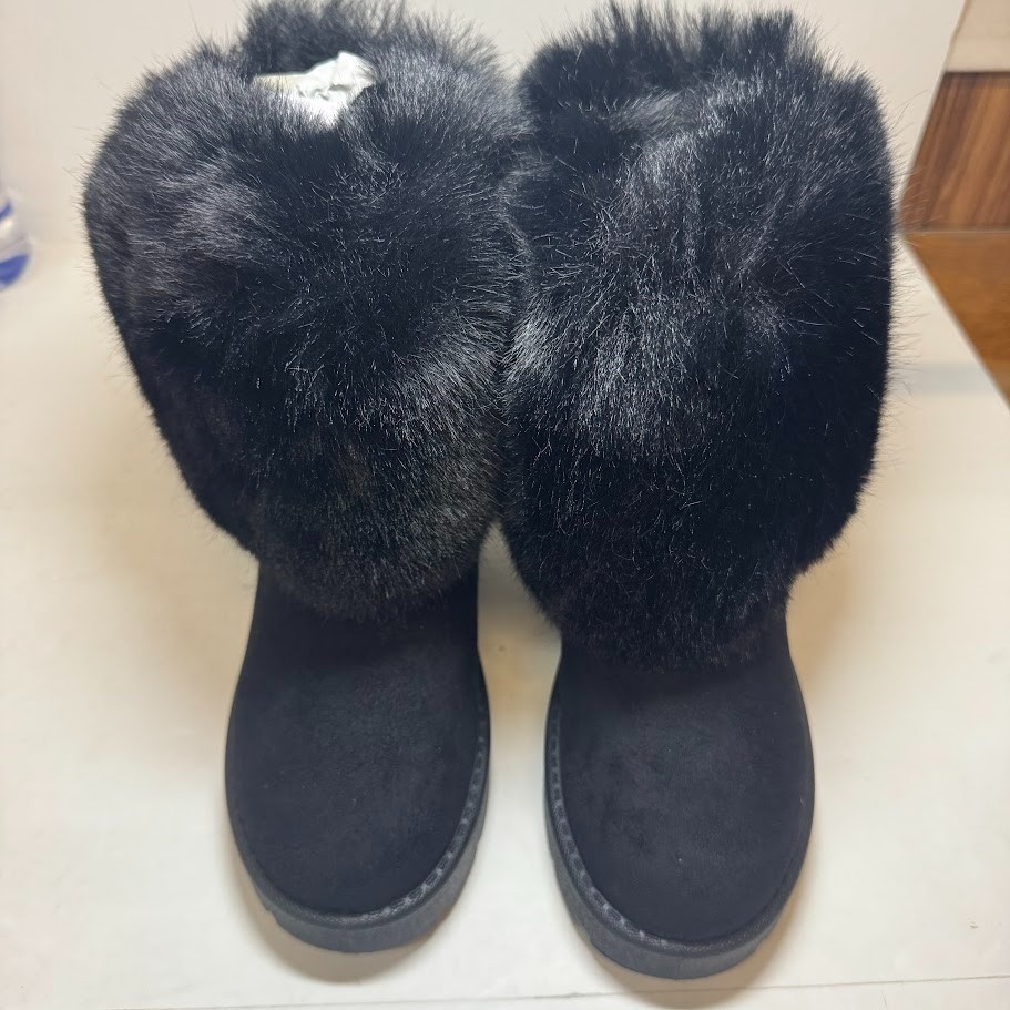 Journee Collection Womens 9.5 M Black Shanay Faux Fur Mid Calf Boots NIB PC5