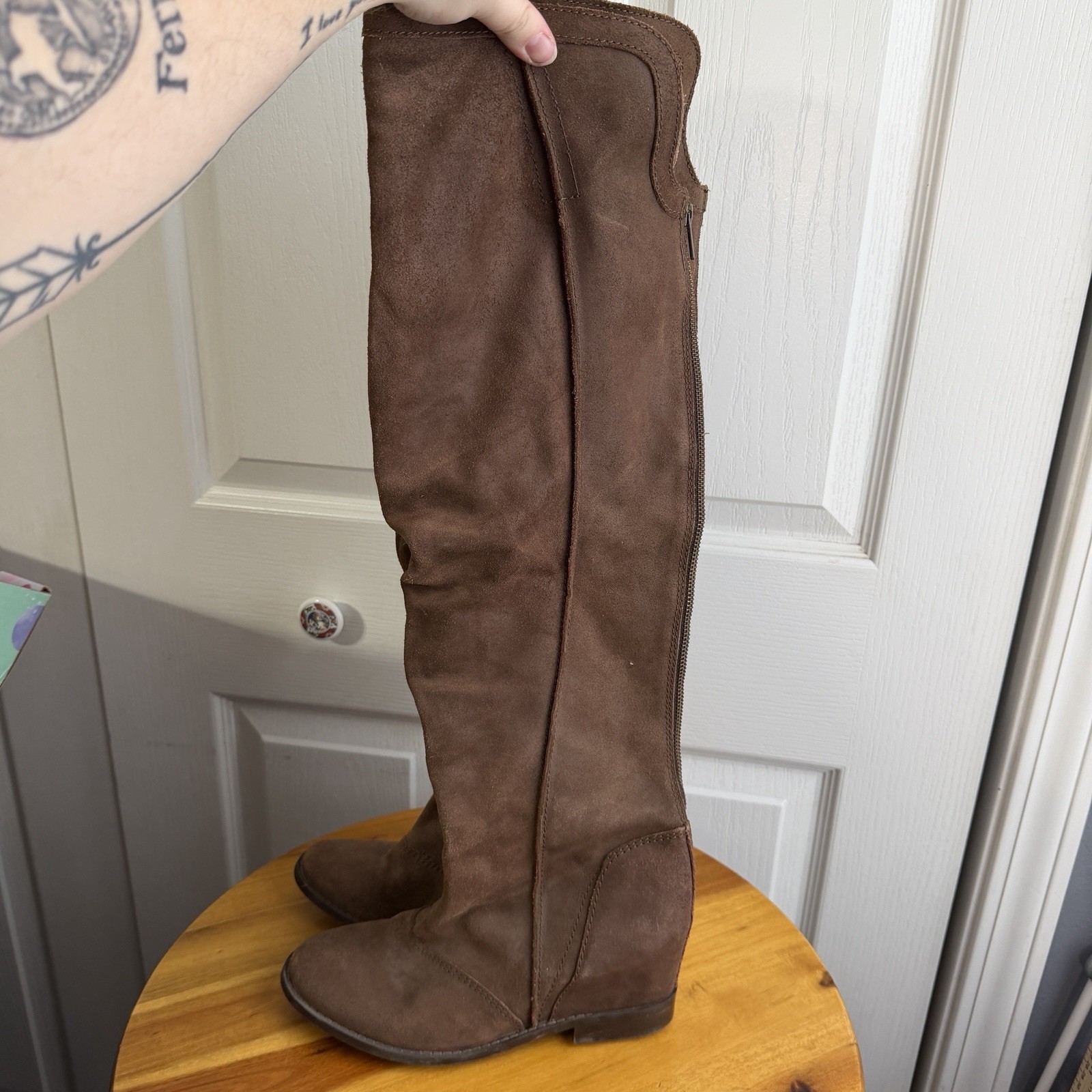 Naughty Monkey Brown Leather Suede Over Knee Boots Women’s Size 8 Western Boho