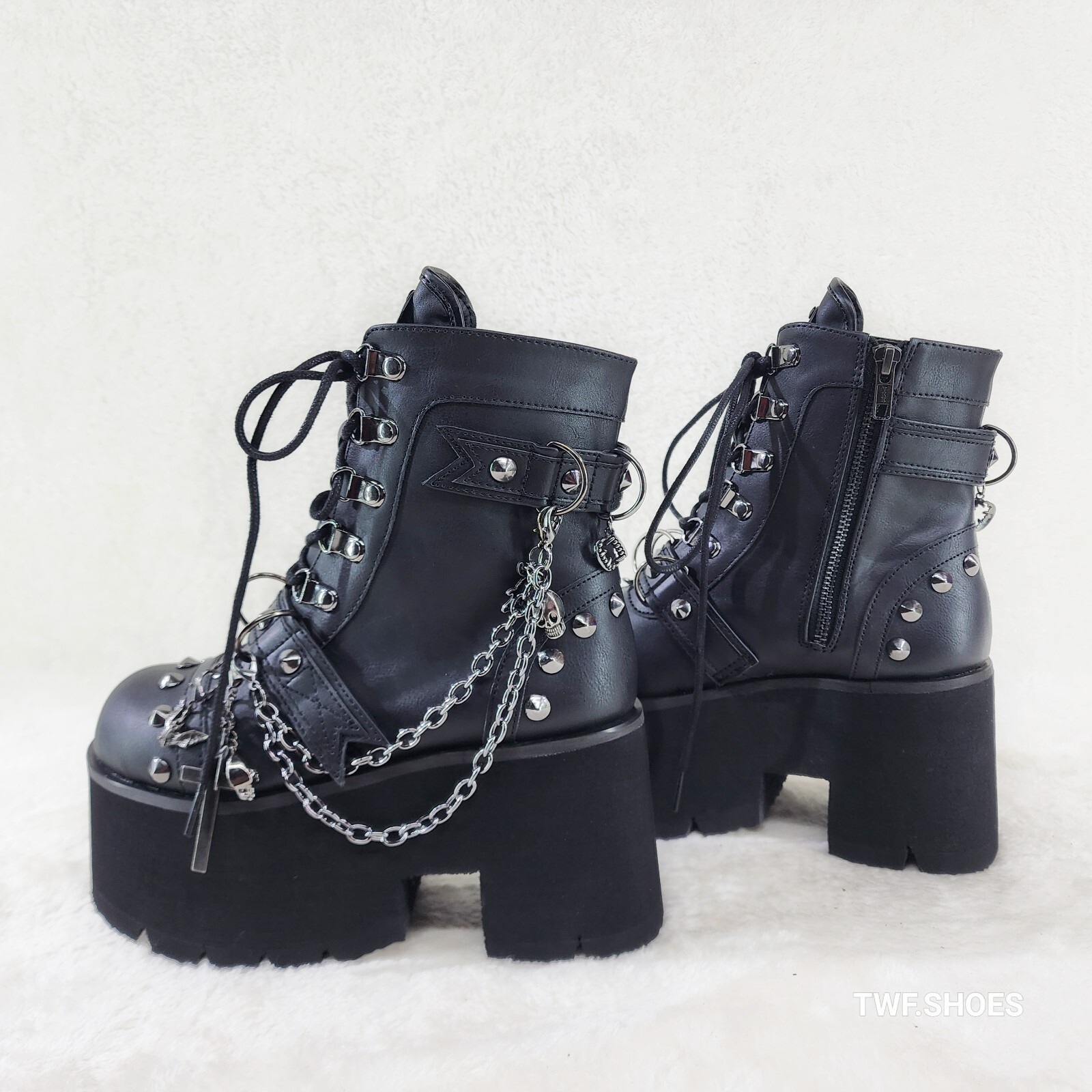 Ashes 3.5″ Platform Goth Punk Boots Chain Charms Demonia 52