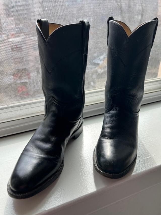 Justin Women’s USA Black Leather Roper Round Toe Western Boots Size 7 1/2