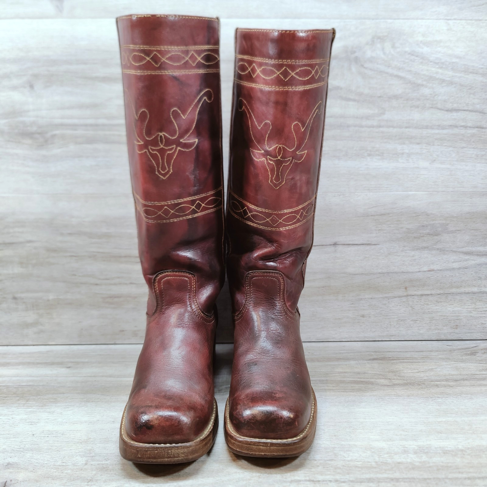 VTG 80s Longhorn Campus Boots Women 9 M Oxblood Red Western MADE IN USA