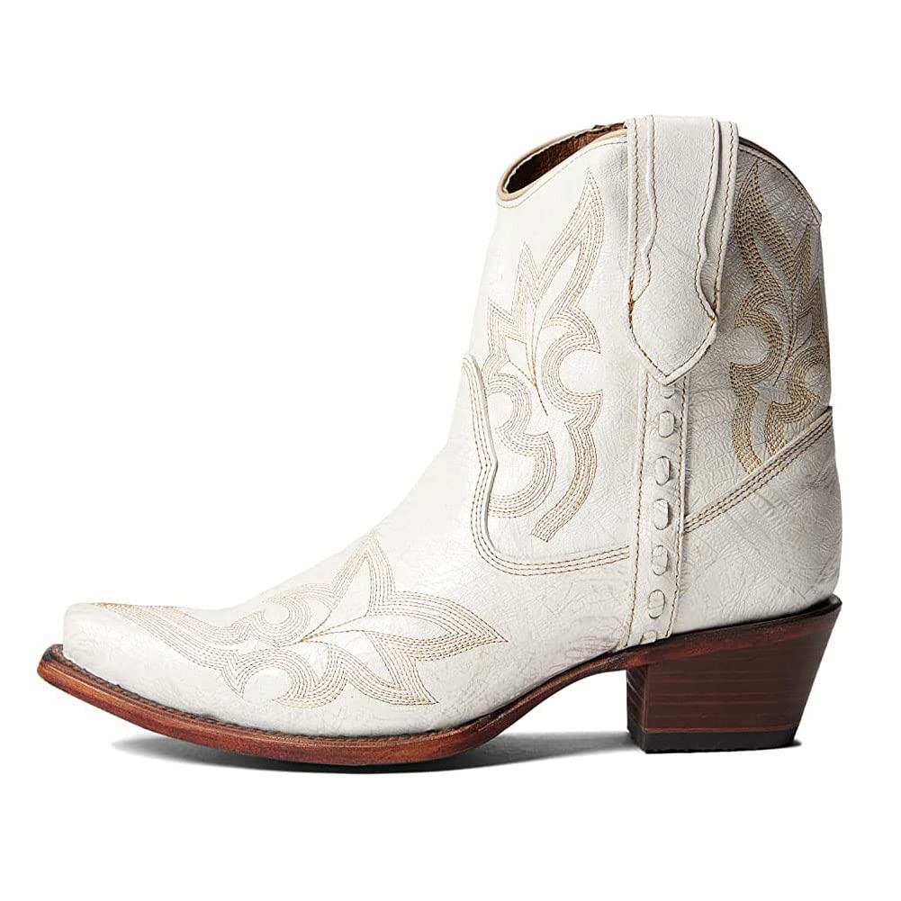 Corral Women’s Embroidery Zipper Ankle Boots Low Heel Leather Pearl, Size 6M