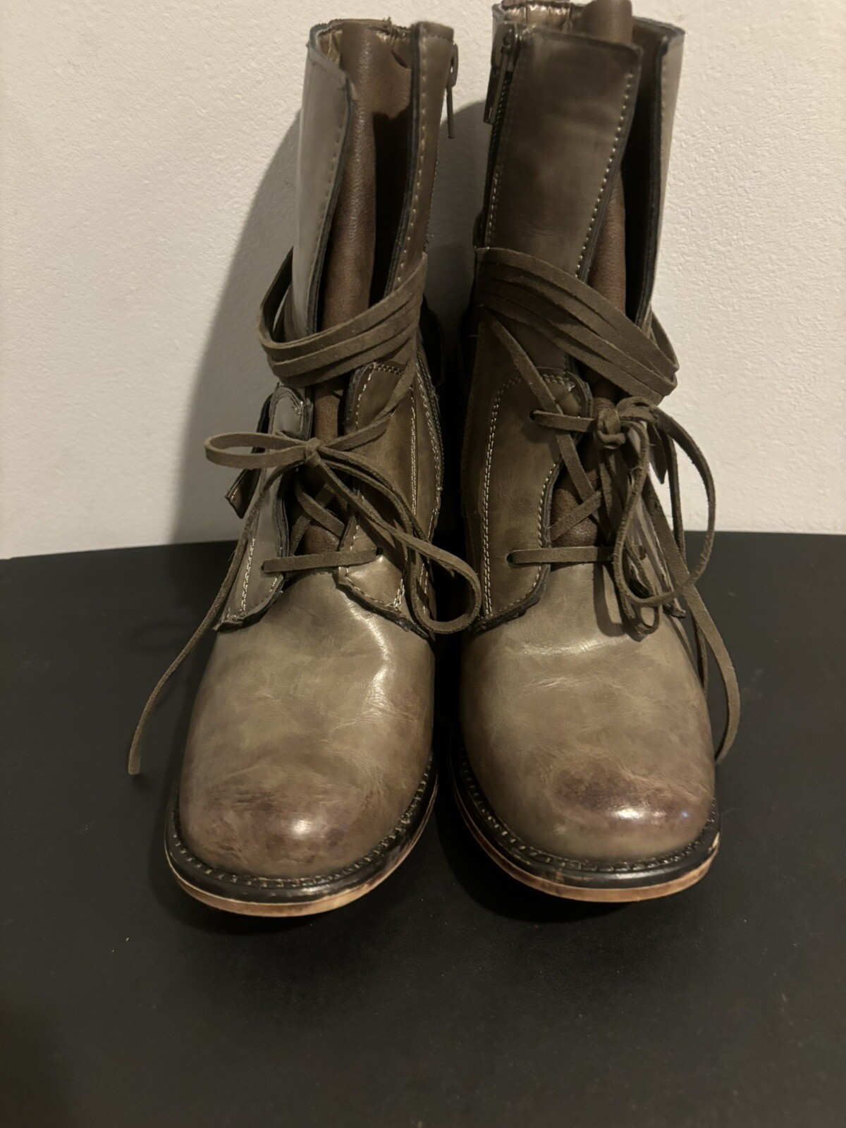 Pierre Dumas 8.5 Women’s Boots Side Zip Brown Stacked Heel Rawhide Lace Up