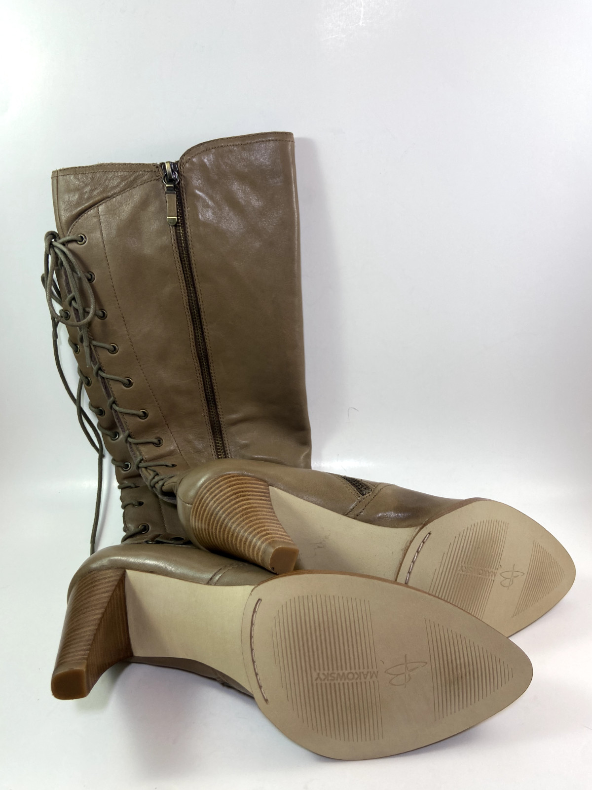 Tan Leather Zip Upper Calf-Knee High B Makowsky Fashion Boots 7.5M NIB