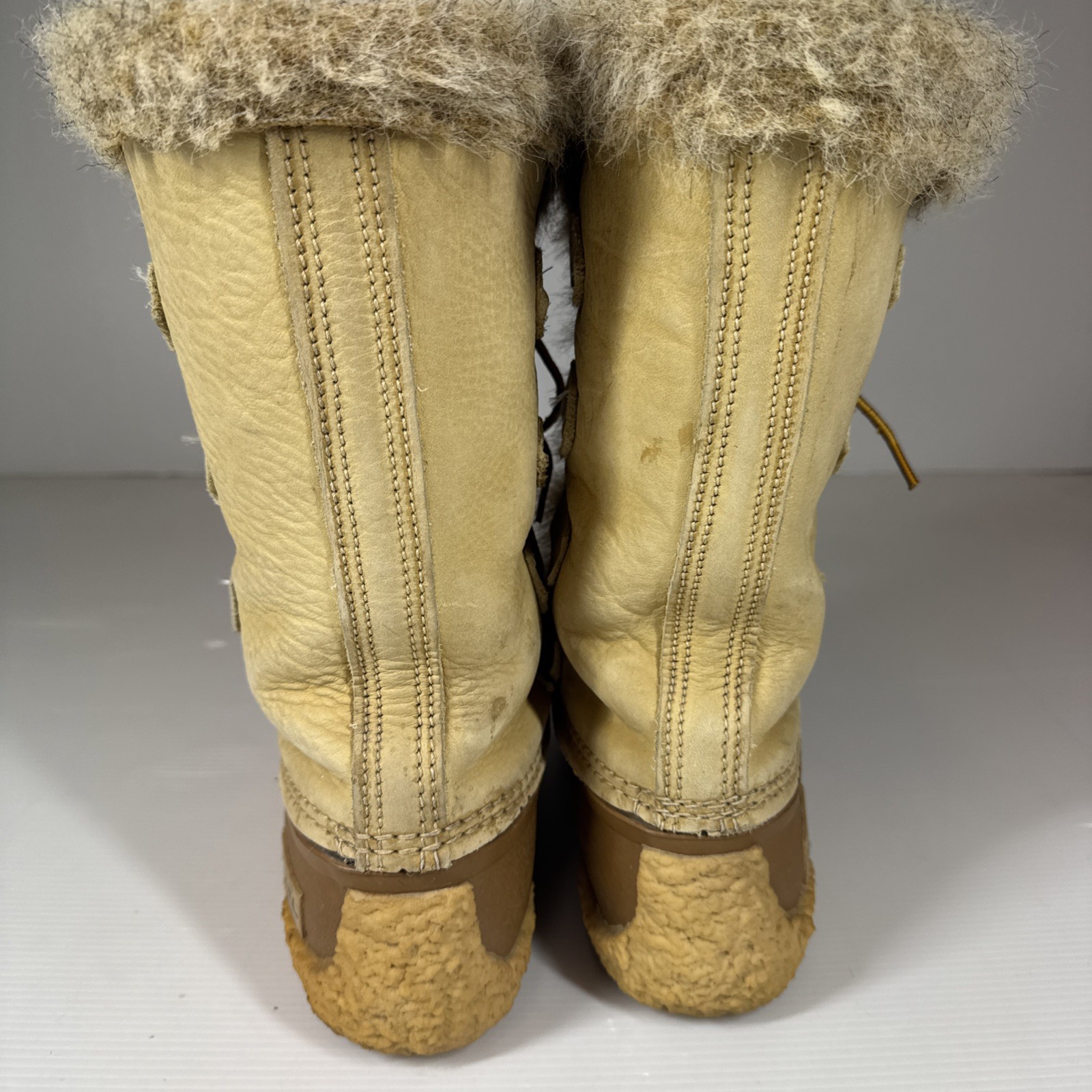 Sorel Nanook Winter Boots Womens 6 Tan Rubber Leather Upper Lined Plush Warm