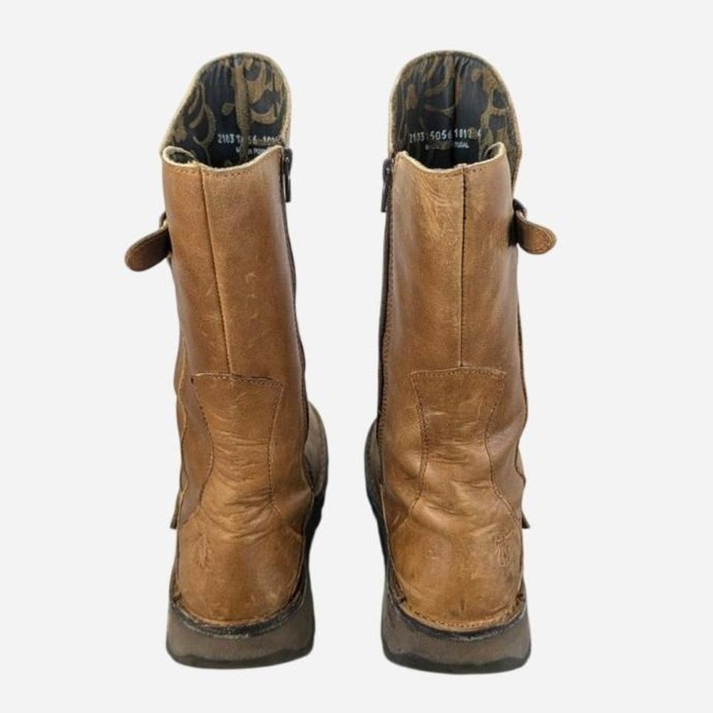 Fly London Mes 210315 Camel Leather Mid Calf Buckle Boot EU 41 / US 10-10.5