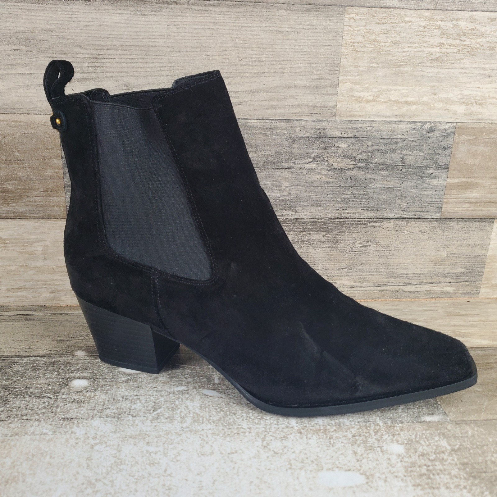 Sam Edelman Ashtyn Womens Chelsea Boots Sz 10 Black Suede Block Heel Square Toe