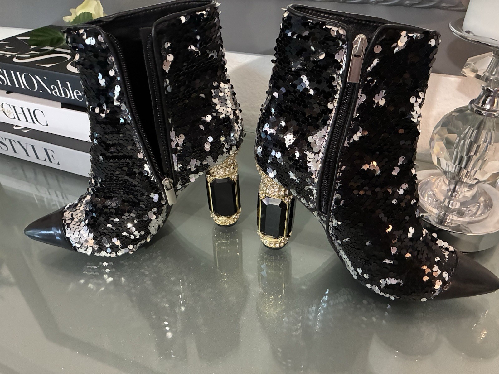Women’s Sequin Ankle Boots Sz 8