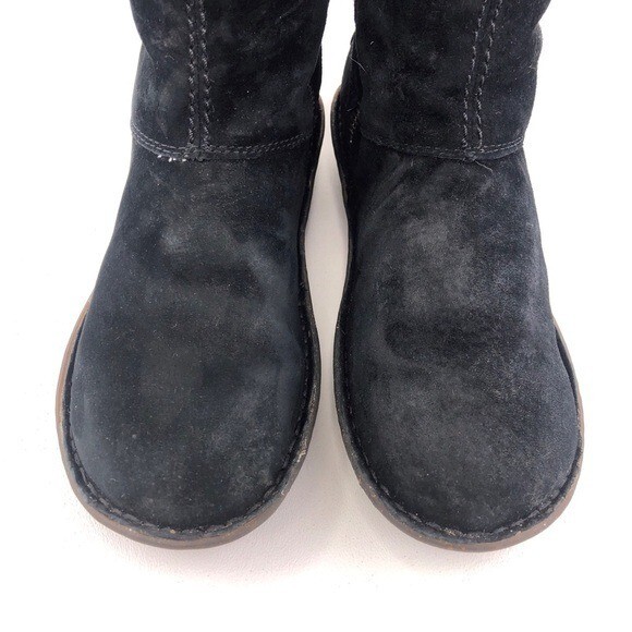 UGG Karyn Sheepskin Cuff Tall Winter Boots Womens Size 7 EUR 38 Black Leather