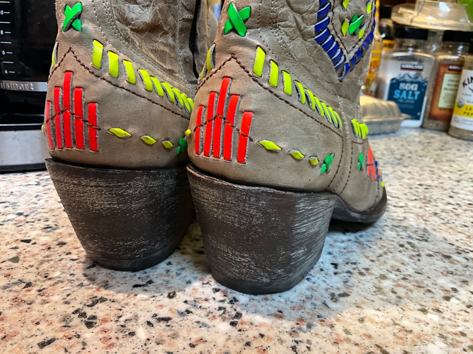 OLD GRINGO APACHE ZIP BOOT BONE/BEIGE SIZE 8 MULTICOLOR STITCHING WOMENS