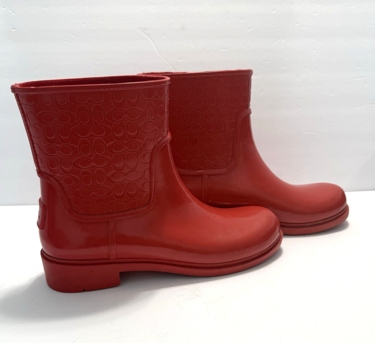 Coach Classic Signature Logo Rain Embossed Red Boots Women’s Size 10M FG1877