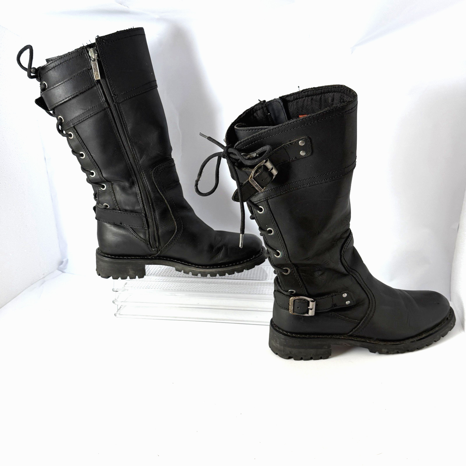 Harley Davidson Alexa Black Lace Up Leather Boots D85167 Biker Goth Women’s 9.5